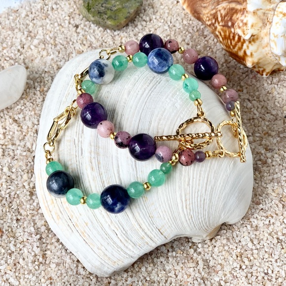 Genuine 14k Gold Plated Heart & Gemstone Bracelet - Keep Your Heart Centered - Picture 3 of 9